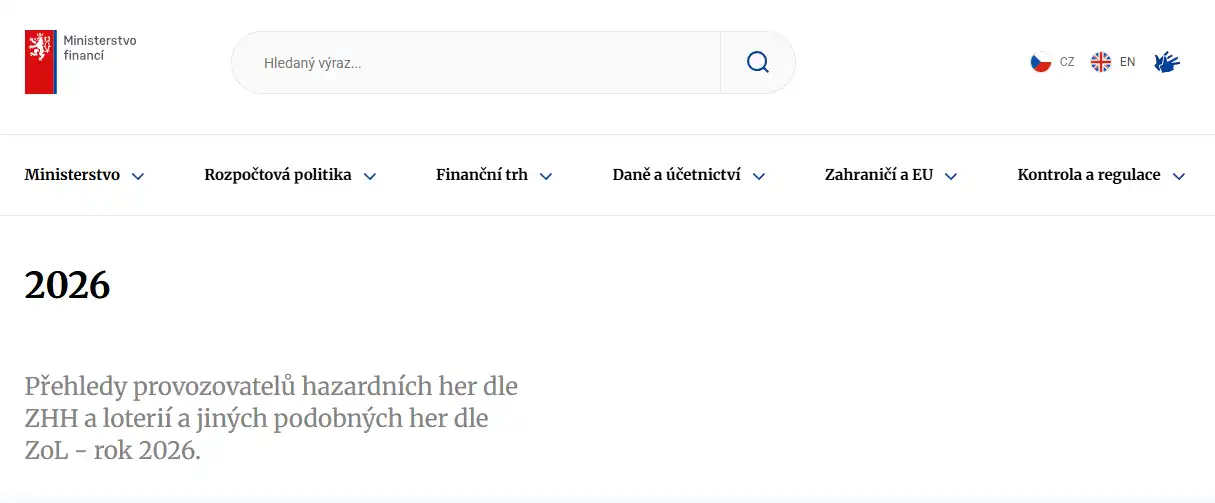 Přehled legálních provozovatelů hazardních her zveřejněný Ministerstvem financí ČR